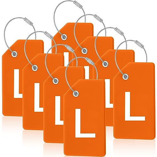 8 Pcs Initial Letter A-Z Luggage Tags Silicone Suitcase Instrument Tag with Name Card and Stainless Steel Loop(Letter L,Orange) - size: Letter L, style: Orange