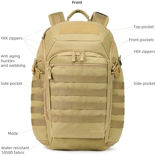 AMHEH 32L 1050D Urban Tactical Laptop Backpack, 17 Inch Computer, Tan | Suspended Tech Compartment, MOLLE Daypack, Everyday Carry, Commuting, Airplane Travel Approved, Get Home Bag - color: Tan