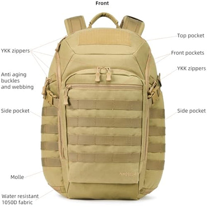 AMHEH 32L 1050D Urban Tactical Laptop Backpack, 17 Inch Computer, Tan | Suspended Tech Compartment, MOLLE Daypack, Everyday Carry, Commuting, Airplane Travel Approved, Get Home Bag - color: Tan