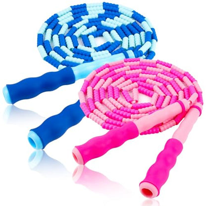 Jump Rope for Kids, Adjustable Jump Ropes for 4 5 6 7 8 10 12, Tangle Free Jumping Rope Age 8-12, Segmented Soft Beaded Skipping Rope for Women Fitness - color: Blue and Pink