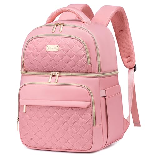 Backpack Cooler Lunch Backpack Double Decker Lunch Box,Insulated Backpack Lunch Cooler Bag, Lightweight Leakproof Lunchbox Backpack for Women Men to Travel,Picnic,Hiking,Beach,Camping - color: Pink