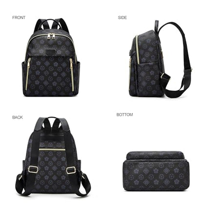 Makes Mini Backpack for Women, Stylish Daypack Purse Handbag Small Casual Daily Travel Bag, Lady Girls Gifts for Work School, 2pcs Sets - color: Black Flower