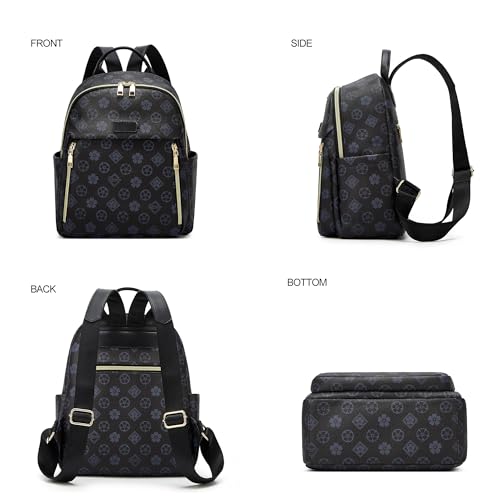 Makes Mini Backpack for Women, Stylish Daypack Purse Handbag Small Casual Daily Travel Bag, Lady Girls Gifts for Work School, 2pcs Sets - color: Black Flower
