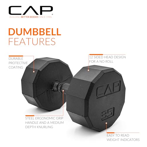CAP Barbell Coated Dumbbell Weight | Multiple Options Pairs & Sets - size: 35 lb - Pair, style: 12-Sided - Black Handle