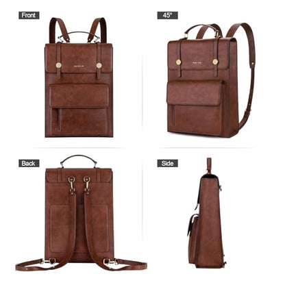 MOSISO Trendy Leather Backpack Purse for Women Men, 15.6-16 inch Laptop Backpack Waterproof Stylish Large Capacity Casual Daypack Bag for Work Business College Travel, Brown