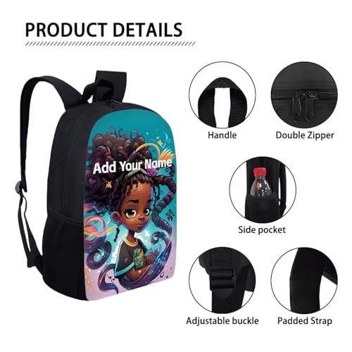 Afro Black Personized Backpack for Little Girls Bookbag Ages 6-8/8-10 Custom Name Book Bag Kids 2 Grade/3Rd Grade School Bag Hiking - color: African Black Girl-20