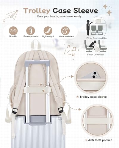 BJLFS Khaki Lightweight Basic Backpack for High School,College Bookbag for Womens,Travel Laptop Backpacks for Teen Girls,School Bag Casual Daypack - color: Khaki