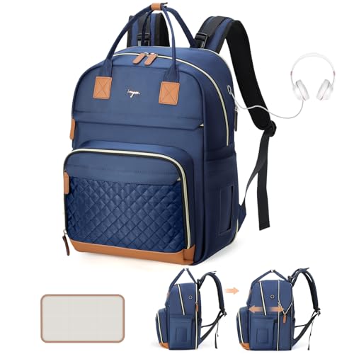 Diaper Bag Backpack - Extra Large Diaper Bag for 2 Kids Twin, Travel Baby Bags for Mom Dad 25-37L Expandable with Changing Pad Earphone Hole, Solid Blue - color: Solid Blue