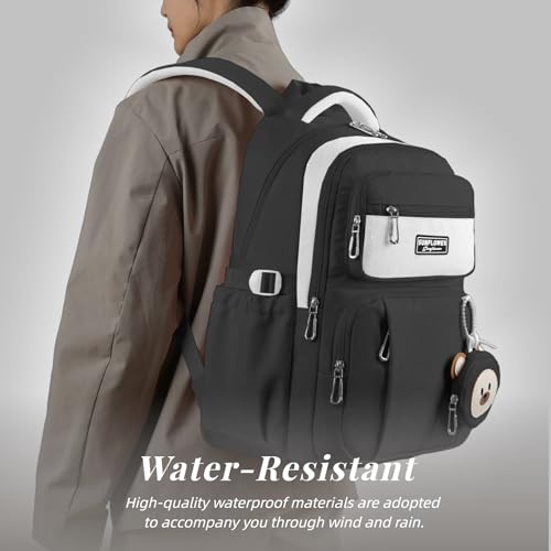 Leaper Preppy Backpack for Teens : 18.5 inch Bookbag Multi-pocket for School Daily -Water Resistant Anti Theft Middle Highschool Student - Aged 10-16 - Gifts for Girls and Kids（Black） - color: Black-9802