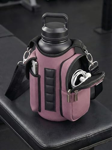 Magnetic Gym Tote,18-40oz Water Bottle Bag Holder,Neoprene Case Pouch with Phone Pocket,Men Women Workout Accessories - color: Dusty Mauve