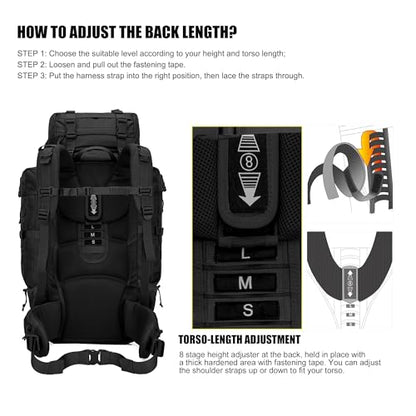 Mardingtop 70L Internal Frame Backpack for Hunting,Camping,Hiking Backpacking Backpack with Rain Cover - color: Black