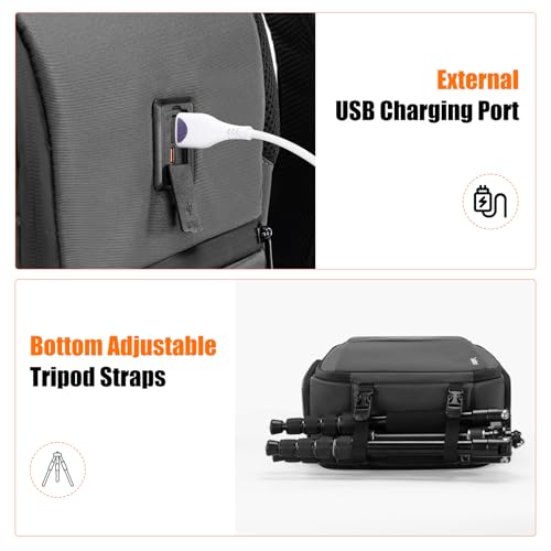 Cwatcun Camera Bag Backpack for Travel Photography Bag with Tripod Holder - color: Grey