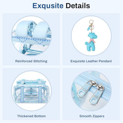 Sisipoet Clear Backpack for School, PVC Clear Bookbag Heavy Duty Transparent Backpack for Stadium Events See Through Bag - color: Blue Flower