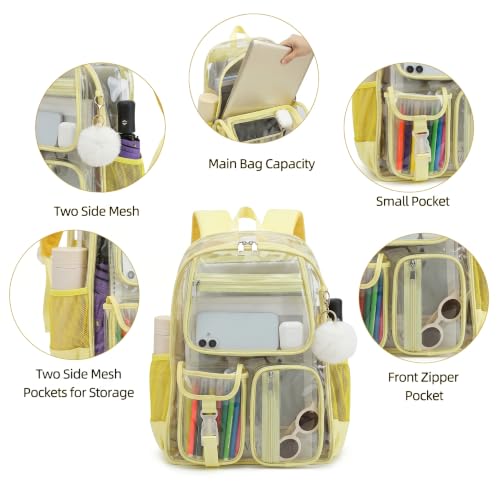 Clear Backpacks for Girls Women, Heavy Duty PVC Transparent School Bookbag See Through Back Pack for College Work Travel (Yellow) - color: Yellow