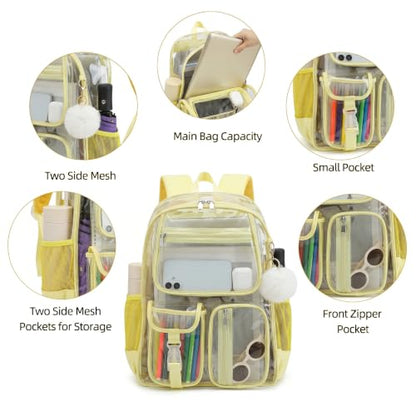 Clear Backpacks for Girls Women, Heavy Duty PVC Transparent School Bookbag See Through Back Pack for College Work Travel (Yellow) - color: Yellow