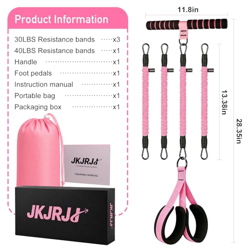 Multifunction Pedal Resistance Band with Handles, 4 Bands Set (30/30/30/40LB) Adjustable Full Body Workout Equipment for Home Gym, Upgraded Steel Handle & Gift Box for Women Men