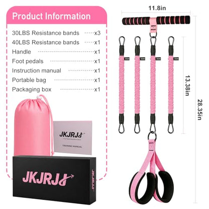 Multifunction Pedal Resistance Band with Handles, 4 Bands Set (30/30/30/40LB) Adjustable Full Body Workout Equipment for Home Gym, Upgraded Steel Handle & Gift Box for Women Men