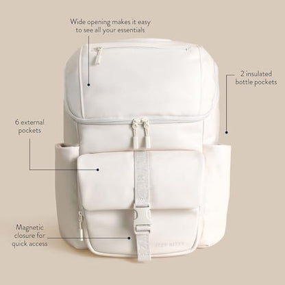 Itzy Ritzy Belong Bucket Backpack – Lightweight Diaper Bag Backpack Featuring 16 Pockets, Bucket Top Opening, Stroller Straps & Changing Pad – Organized and Stylish Everyday Family Backpack (Cream) - color: Bone