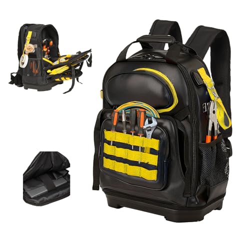Tool Bag Backpack, Electrician Tool Backpack Heavy Duty with Laptop Compartment，Hvac Tool Back Pack w/Waterproof Molded Hard Bottom, Work Hvac Tool Backpack for Men Women Mechanic Construction