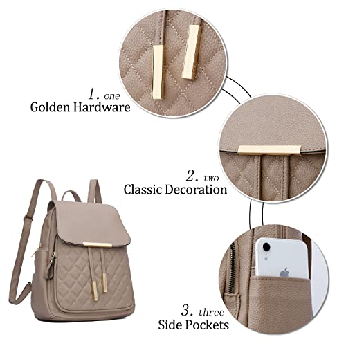 KKXIU Quilted Trendy Leather Backpack Purse for Women and Ladies Shoulder Travel Daypacks Bags (Khaki) - color: Khaki, style: Backpack