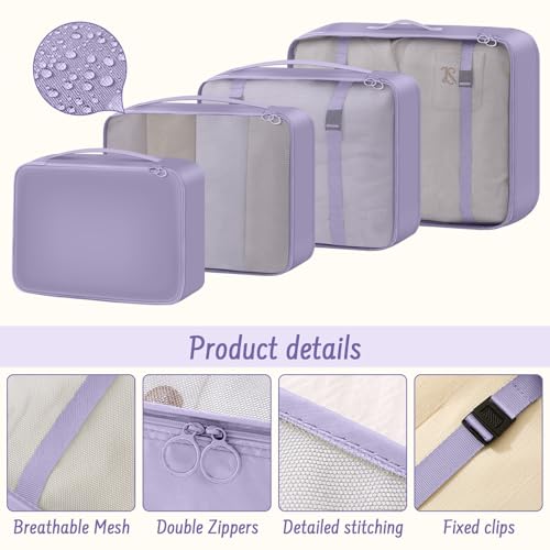9 Set Packing Cubes for Travel Essentials - Lightweight Carry-On Luggage Organizer Bags with Shoe, Clothes & Laundry Bags for Airplane, Family & Business Travel, Purple - color: Purple