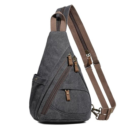 KL928 Canvas Sling Bag - Small Crossbody Backpack Shoulder Casual Daypack Rucksack for Men Women(Large Version,Black) - color: Canvas-black