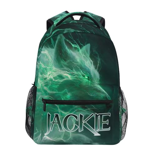 susiyo Custom Name Backpack Personalized School Bookbag Green Wolf Lightweight College Back Pack Travel Camping Casual Daypack for Teens Girls Boys Women Men - color: Custom Green Wolf