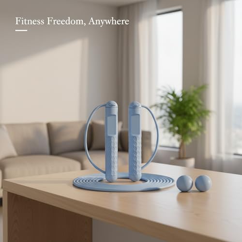 2-in-1 Cordless Jump Rope with Digital Counter, Adjustable Steel Wire & Weighted Handles for Indoor Cardio Fitness