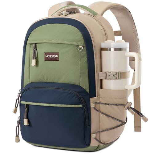 LOVEVOOK School Backpack for Girls, 15.6 Inch laptop Backpacks with Large Capacity Tumbler Holder, Lightweight College bag for women, Cute Travel Teen Bookbag Purse for Students,Khaki-blue-green - color: Khaki-blue-green, size: 15.6 Inch
