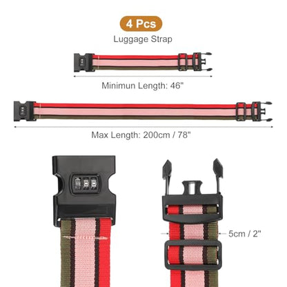 MECCANIXITY Luggage Straps with Combination Lock Adjustable Suitcase Belt Strap for Suitcase Briefcase Backpack Travel, Red-White-Blue, Pack of 4 - color: Red-White-Blue