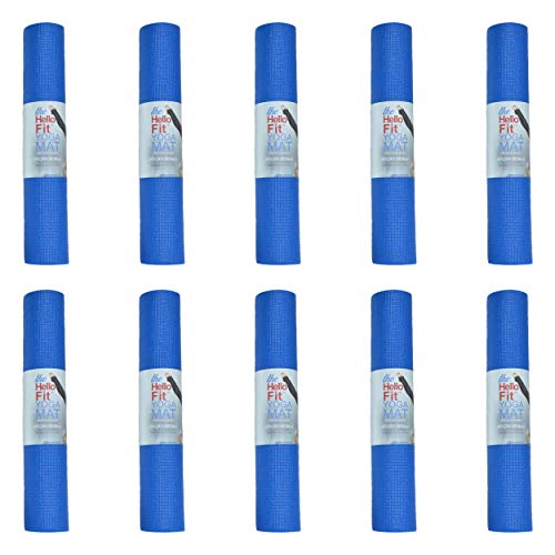 10-Pack Yoga Mat, 68" x 24" Non Slip Exercise Mat, 4mm Thick Gym Mat for Fitness and Stretching, Bulk Non Toxic Yoga Mats for Schools and Studios - color: Blue