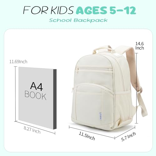 NOL Natural Organic Lifestyle Kids Backpack, School Backpacks for Teens Girls Boys, School Bookbag with Pencil Bag & Reflective Stripe for Elementary School - Cream - color: Cream