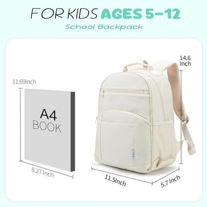 NOL Natural Organic Lifestyle Kids Backpack, School Backpacks for Teens Girls Boys, School Bookbag with Pencil Bag & Reflective Stripe for Elementary School - Cream - color: Cream