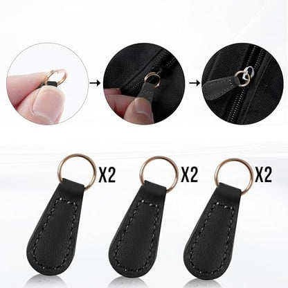 Deoward Zipper Pull Replacement PU Leather Zipper Tag Fixer Pull Repair for Backpacks, Jackets, Luggage, Purses, Suitcases, Handbags (6 PCS) - style: Zipper Pulls (Black)