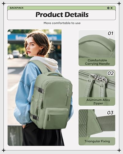 winspansy Travel Backpack for Women Men Essentials Carry on Luggage Flight Approved Personal Item Travel Bag Work Laptop Backpack Waterproof Weekender Bags for Women Mochila de Viaje Green - color: B6-green-no Vacuum Bag