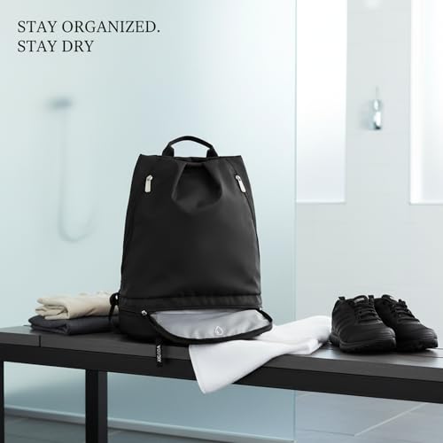 Foldable Gym Backpack with Wet/Dry Separation, Water-Resistant Oxford Sports Bag for Travel & Commute - color: Black