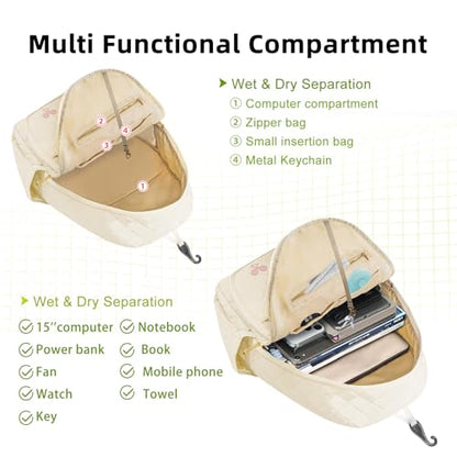 YEEGO DIRECT Tennis Bags for Women, Tennis Backpack Pickleball Racket Bags,Water-Resistant Sling Tote Padel Bag for Pickleball Tennis Badminton, Cute Gifts for Women Girl, Duffle Bag Gym Travel - color: Beige