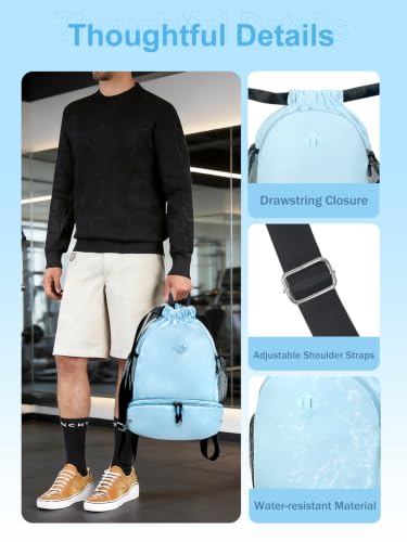 RHDZO Drawstring Backpack with Shoe Compartment and Wet Pocket, Large Blue - color: Large Blue, size: Large