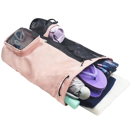 Mesh Beach Backpack with Wet Pocket Drawstring Pool Bag Waterproof Swimming Bag Gym Backpack for Men & Women - color: Pink