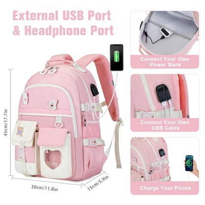 ACESAK Backpack for Girls - Bookbag Backpacks Schoolbag for Girls Kids Teen Women Casual Travel Daypacks - School Bag Elementary Middle School College Cute Backpack with Lunch Box (Pink White) - color: Pink White