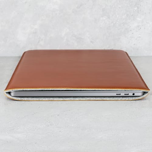 Casemade Real Leather Laptop Sleeve for MacBook Pro & Air Fits 13, 14, 15 & 16 Inch - Genuine Full Grain Leather with Soft Wool Lining (14-inch Pro M1/M2/M3/M4/M5) - color: Tan, size: 14" Pro M1-M5