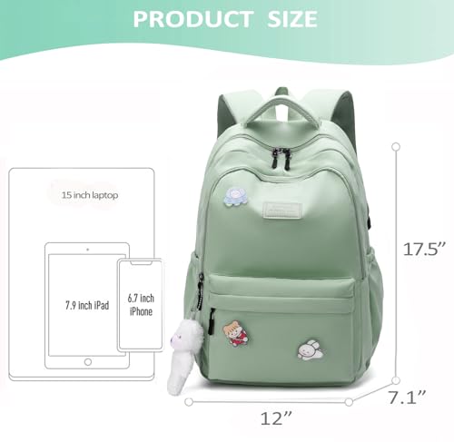 School Backpack for Teen Girls Cute Bookbag for High Middle School College Aesthetic Laptop Back Pack,Green - color: Green