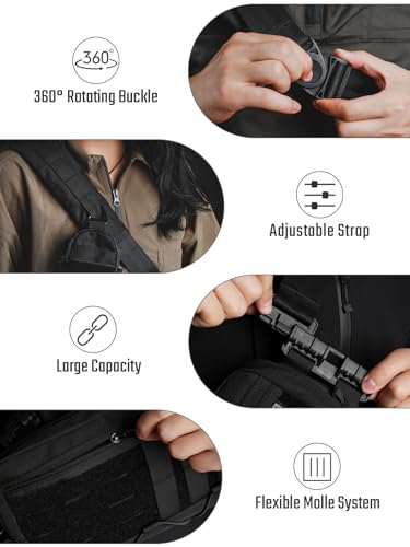 TACTICAL_GEEK Cache L3C EDC Sling Bag Chest, Lightweight Shoulder Daypack, Travel Hiking Concealed Carry, Crossbody Bag, Tactical Backpack, Hiking Ambidextrous Strap (1000D-Black) - color: L3c-black