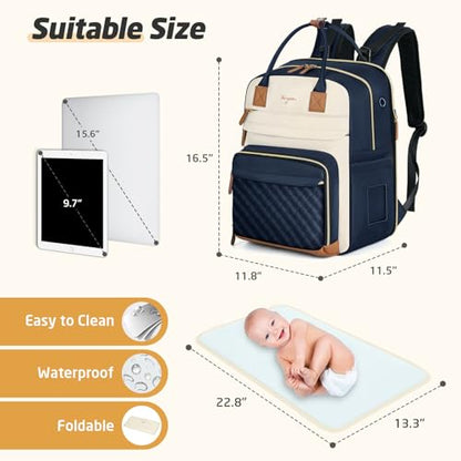 Diaper Bag Backpack - Extra Large Diaper Bag for 2 Kids Twin, Travel Baby Bags for Mom Dad 25-37L Expandable with Changing Pad Earphone Hole, Apricot Blue - color: Blue & Apricot