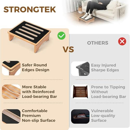 StrongTek 5" High Wooden Bed Step Stool for Adults, Sturdy Bedside & Shower Steps, 440lb Capacity, Versatile Mobility Aid for Seniors, Kitchen Use, Surgery Recovery, Anti-Slip, Portable Design - size: 5"-Natural