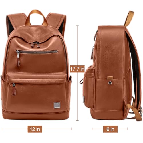 weiatas Leather Laptop Backpack for Men Women Work, Lightweight School Backpack Bookbag for College Students, Waterproof Casual Daypack Travel Computer Backpack fits 15.6 (Brown)