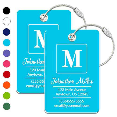 Personalized Luggage Tag | 2 Pack | Custom Luggage Tags for Suitcases | Kids Backpack Tag | 10 Color Options & Choose Font, Font Color - color: Light Blue, size: 2 pack - Large