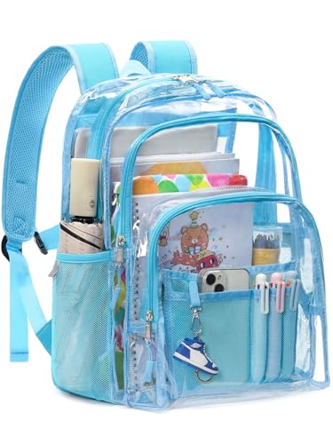 Double-Layer Clear Backpacks 17 Inch Large Clear School Book Bag - color: Light Blue