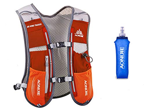 5L Lightweight Running Backpack Outdoor Sports Trail Racing Marathon Hiking Fitness Bag Hydration Vest Pack - color: Orange + 500ML Water Bottle