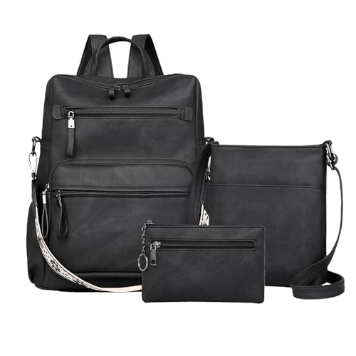 Dora & Liz Backpack Purse for Women, Pu Leather Designer Travel Backpack, Fashion Work Ladies Shoulder Bag Handbag - color: Black-3